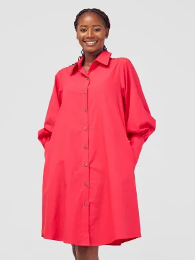 Safari Hawi Bishop Sleeve Tent Shirt Dress - Pink