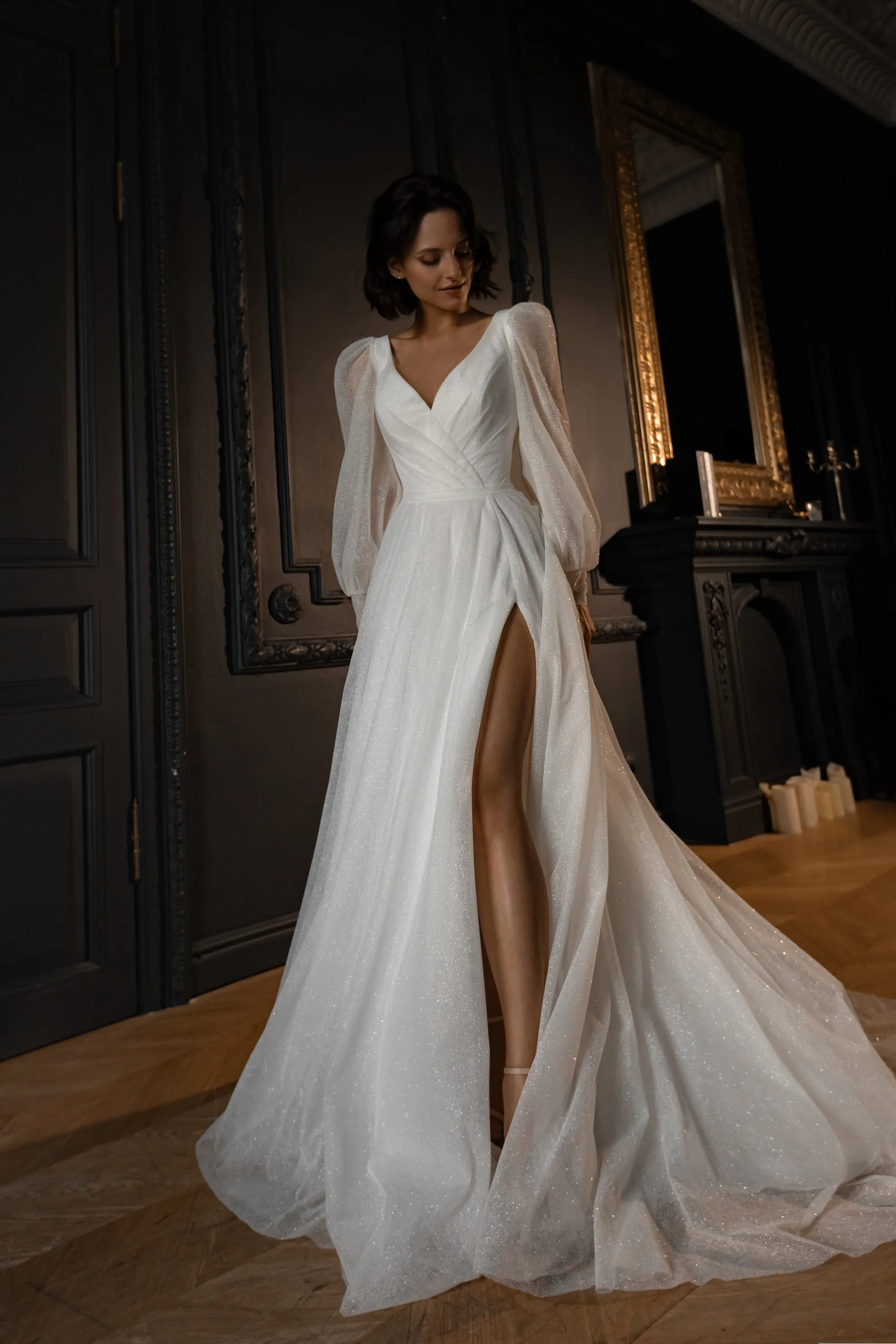 Sparkly Wedding Dress Inger With Leg Slit