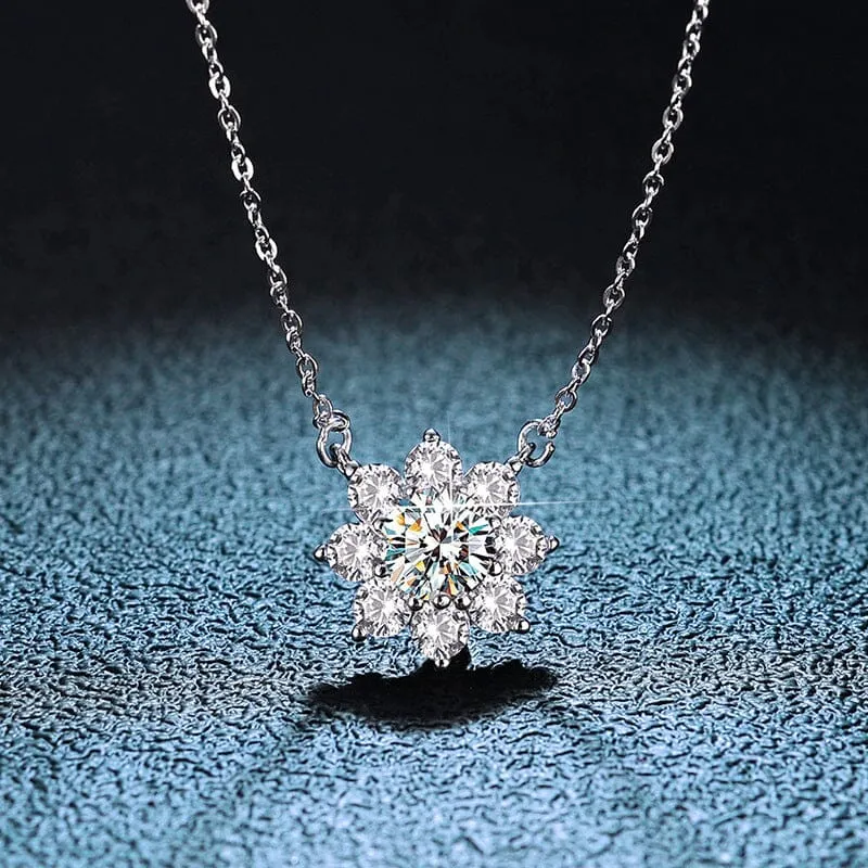 Sunflower Diamond Pendant Necklace - 925 Sterling Silver