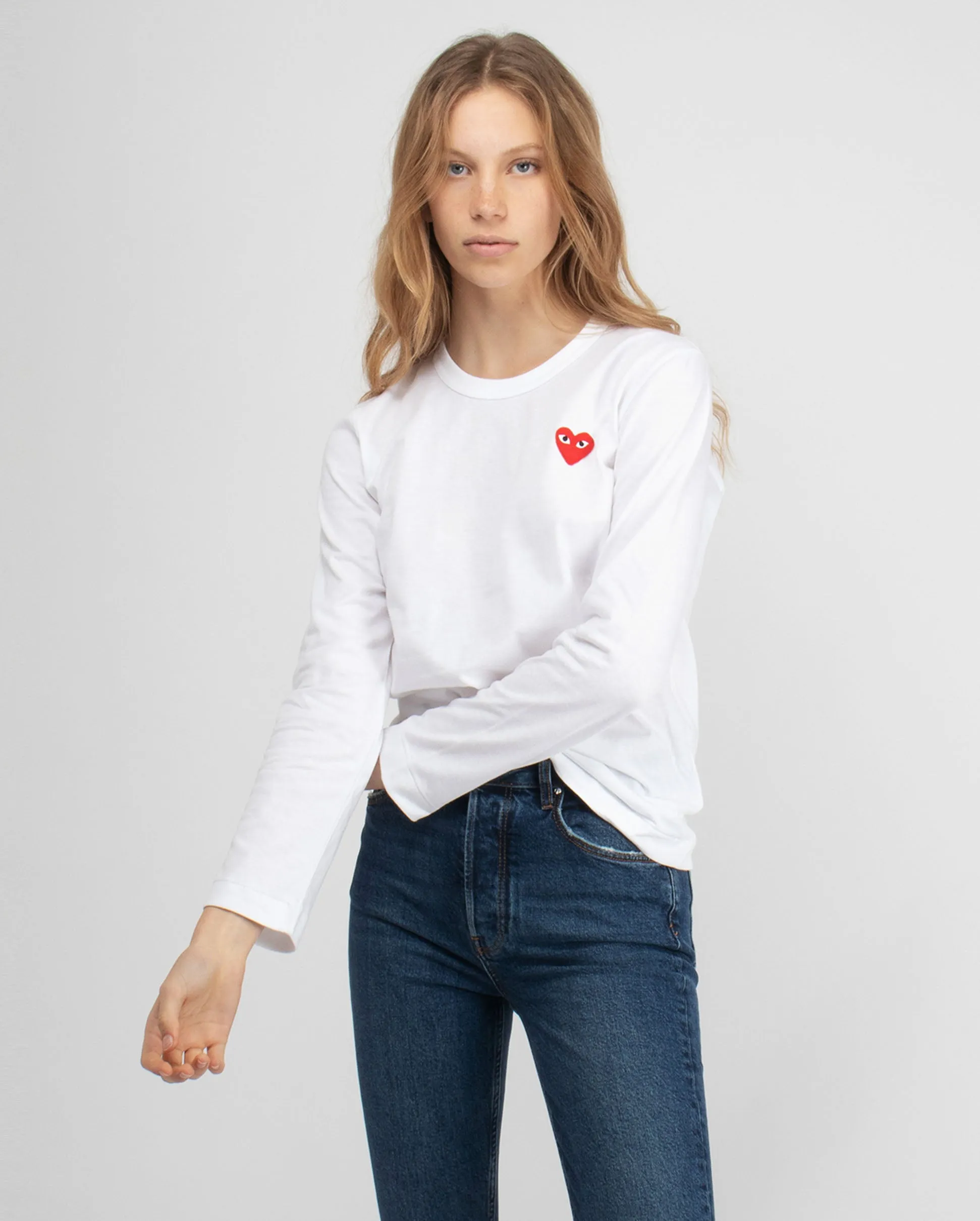 T117 RED HEART L/S T-SHIRT / WHITE