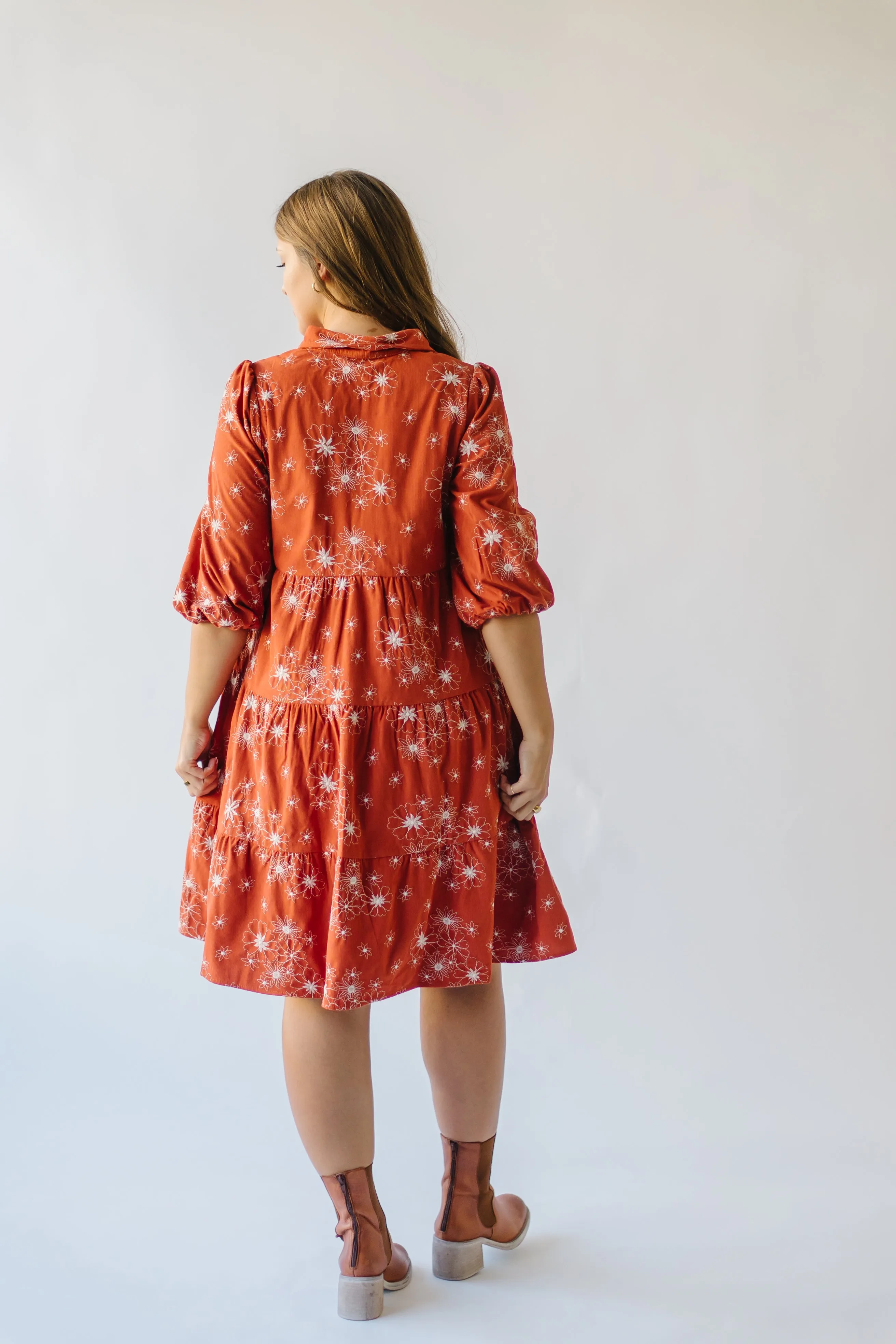 The Kailen Button-Down Patterned Dress in Rust