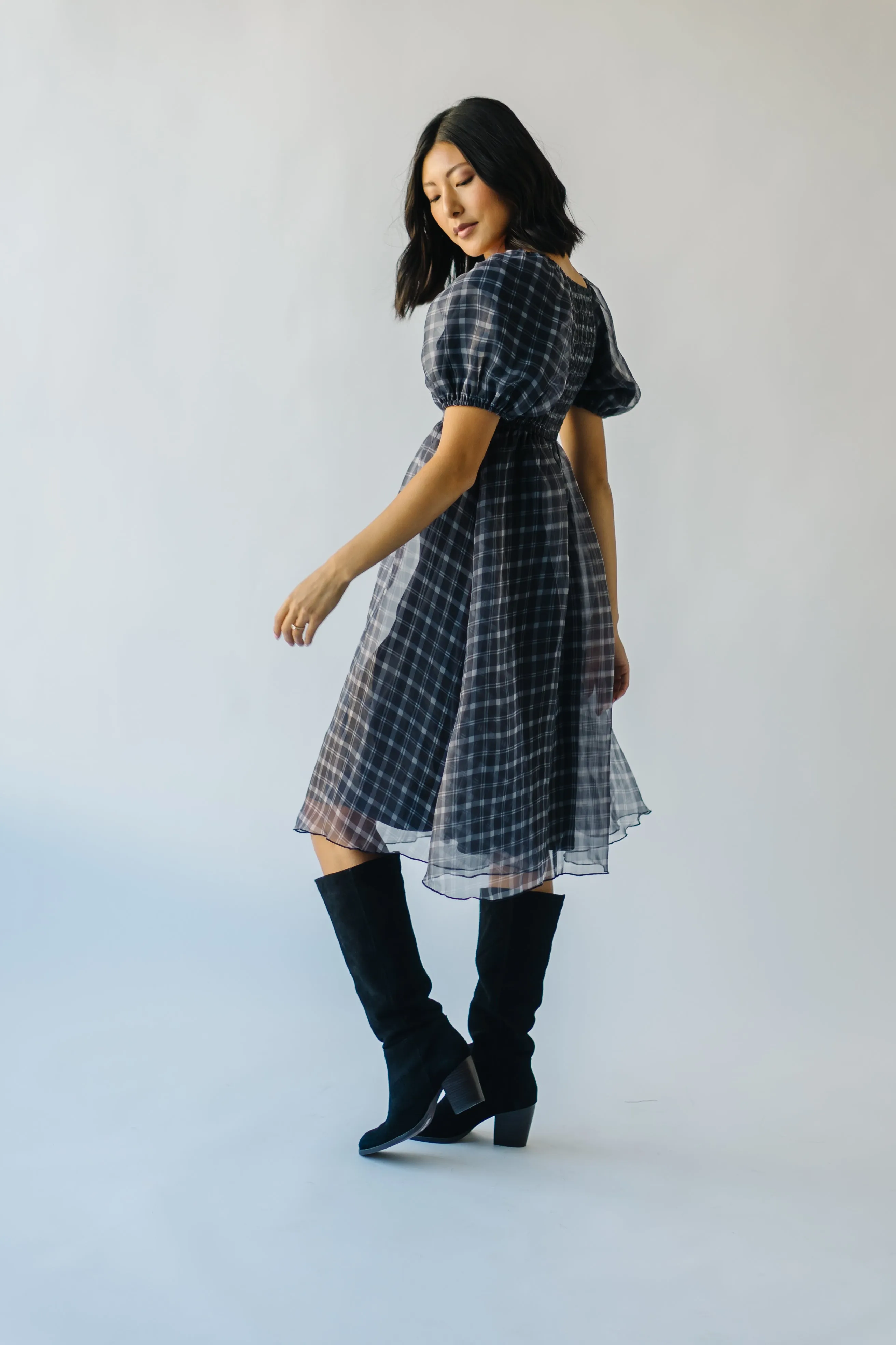 The Osburn Babydoll Dress in Black Plaid