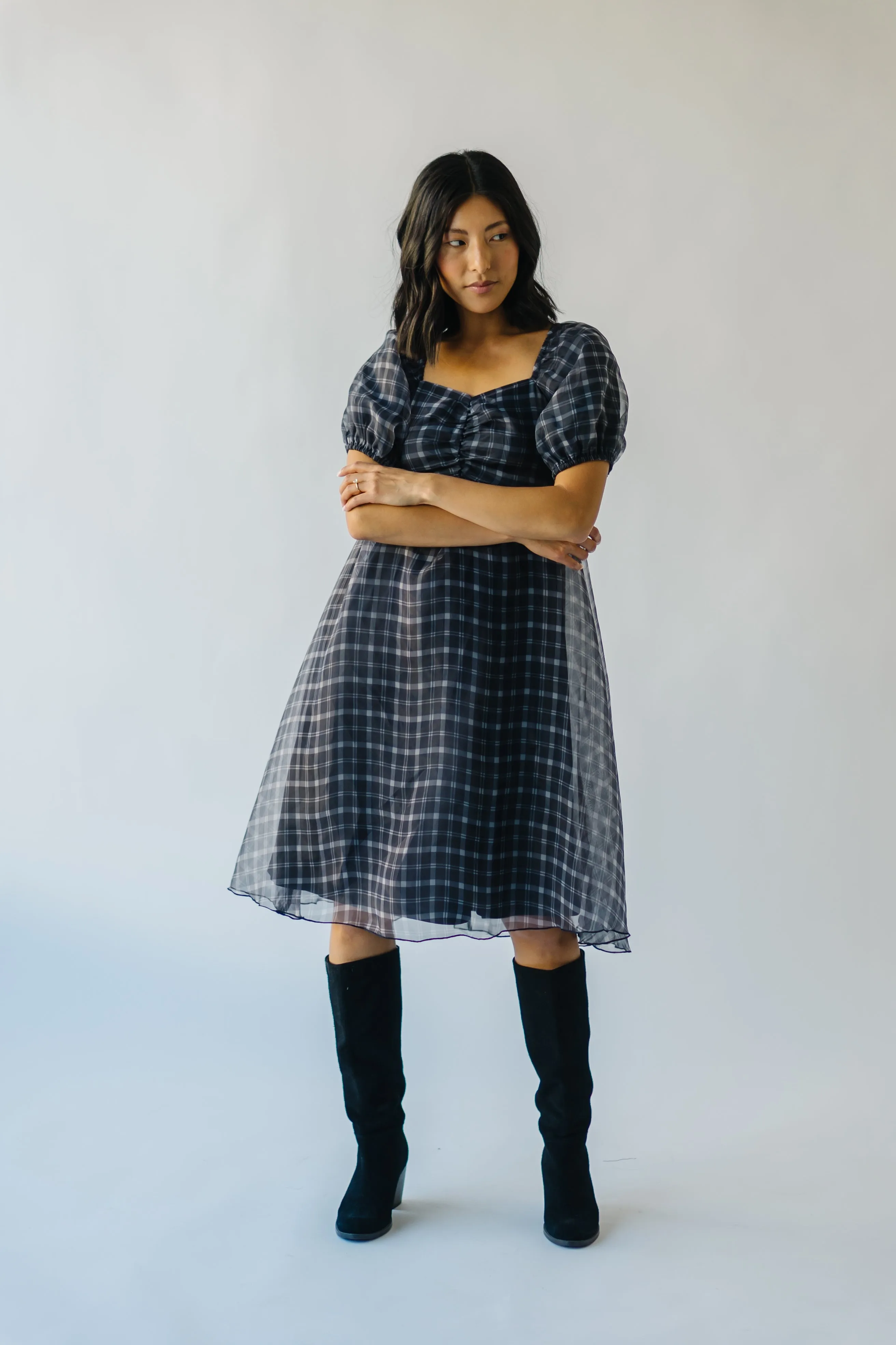 The Osburn Babydoll Dress in Black Plaid