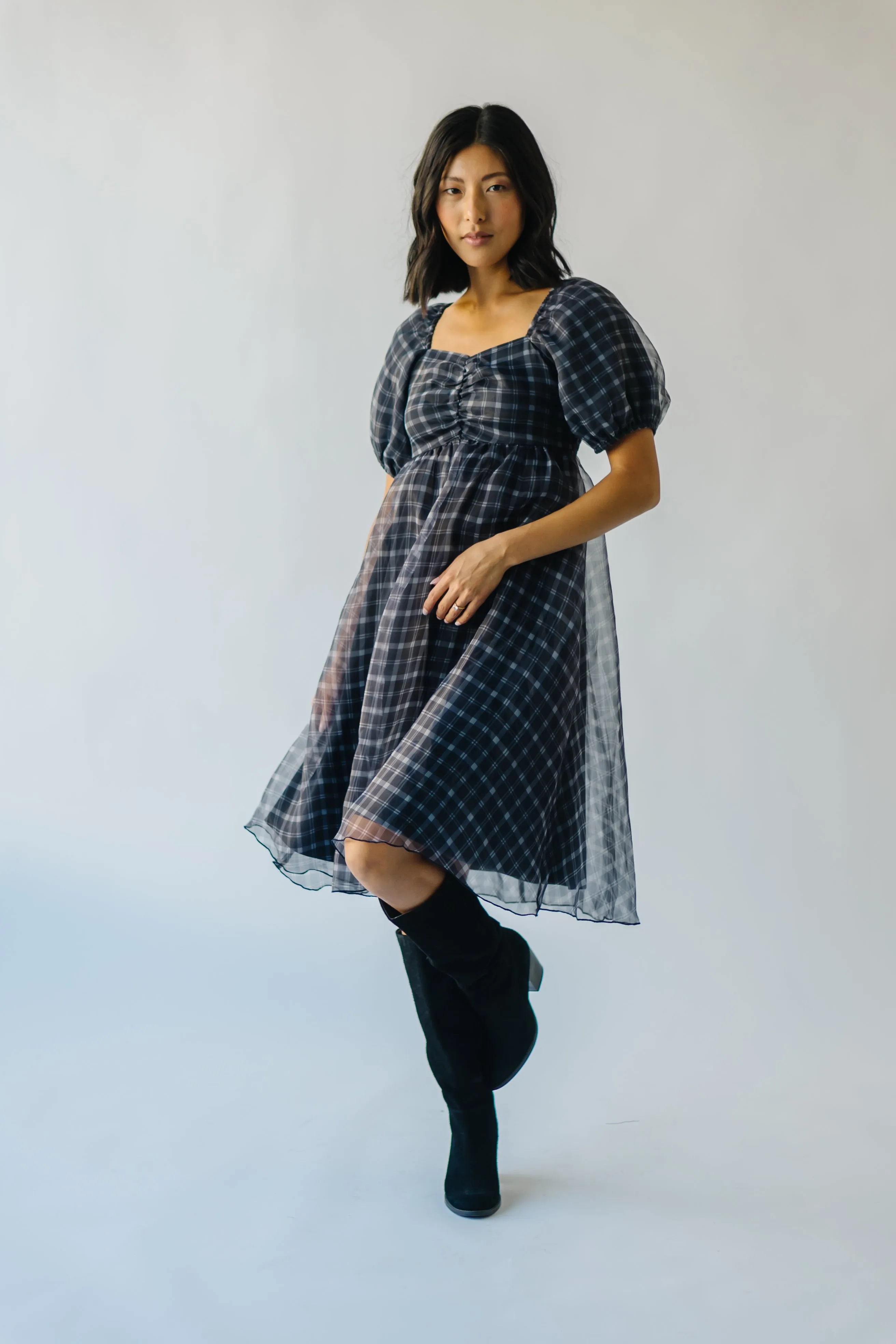 The Osburn Babydoll Dress in Black Plaid