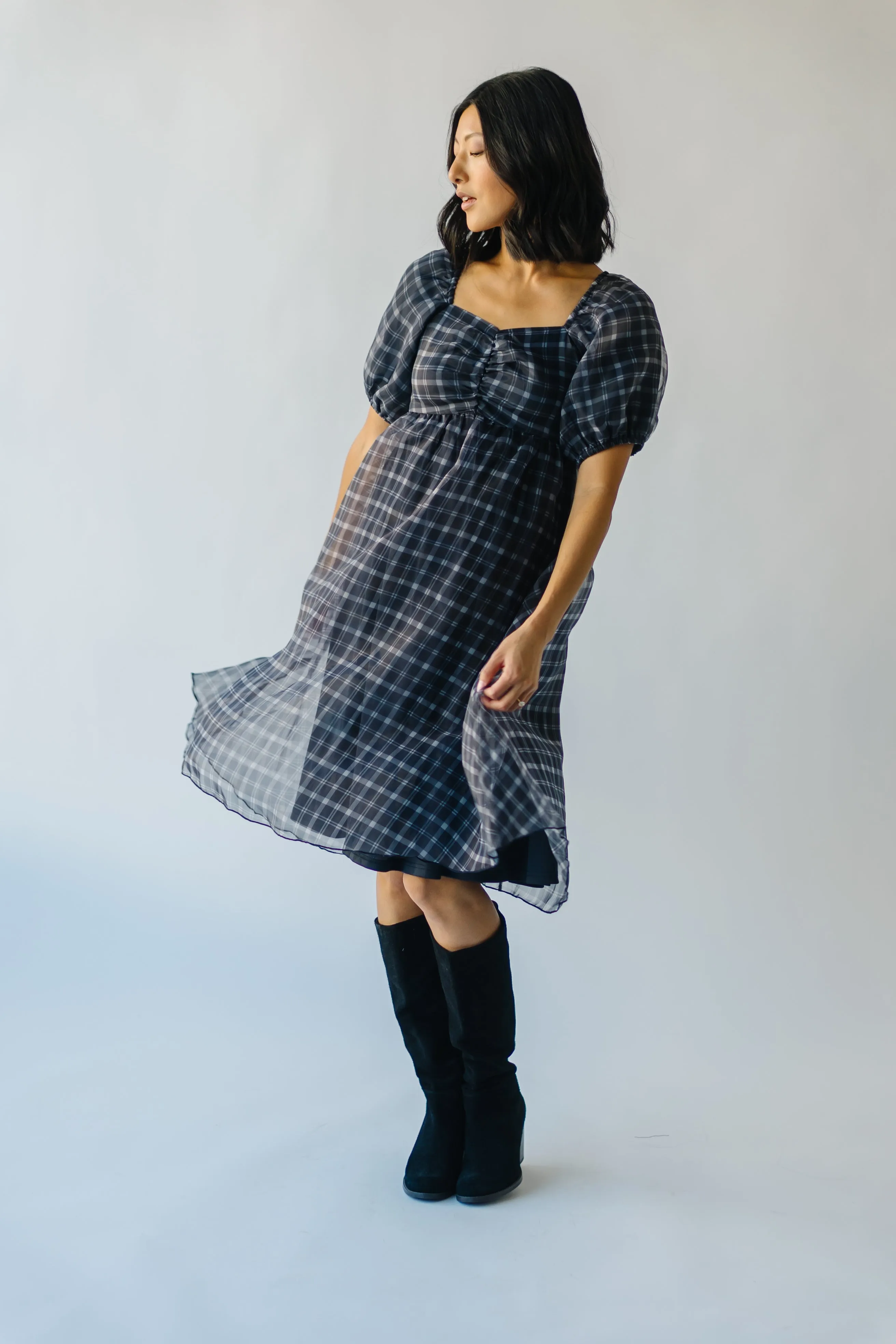 The Osburn Babydoll Dress in Black Plaid