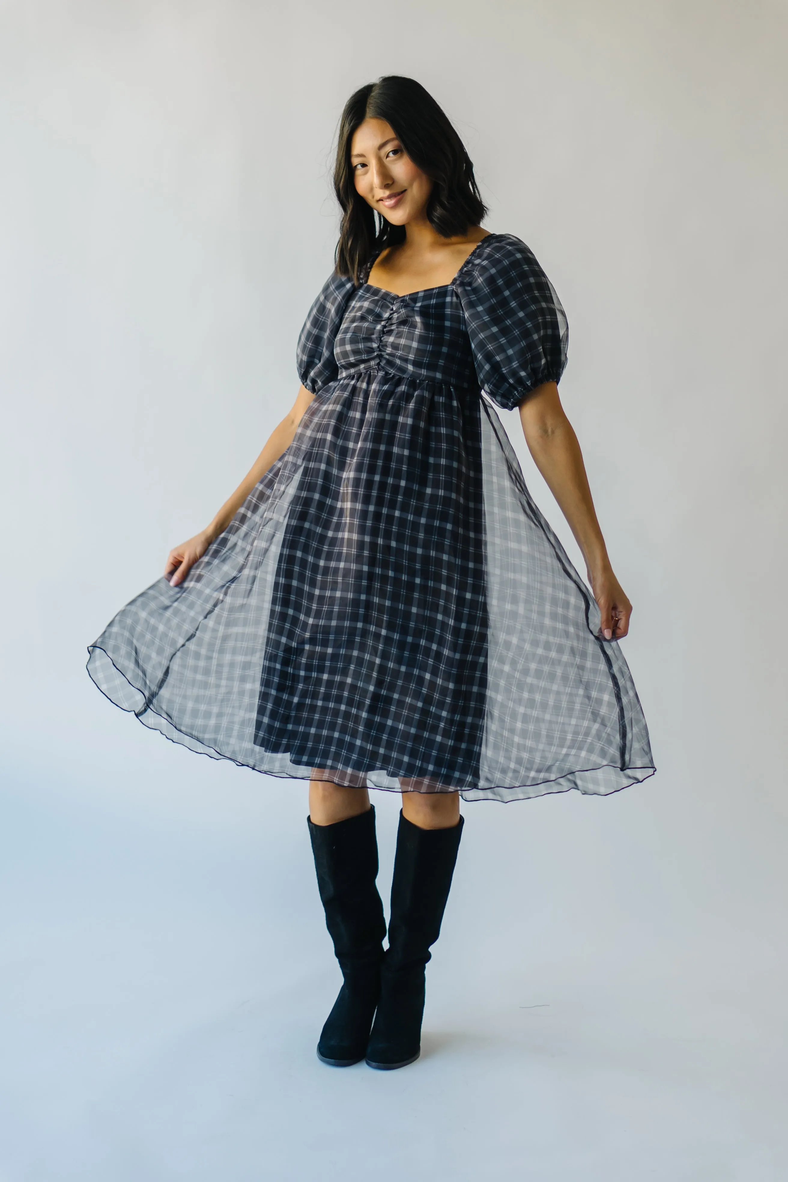 The Osburn Babydoll Dress in Black Plaid