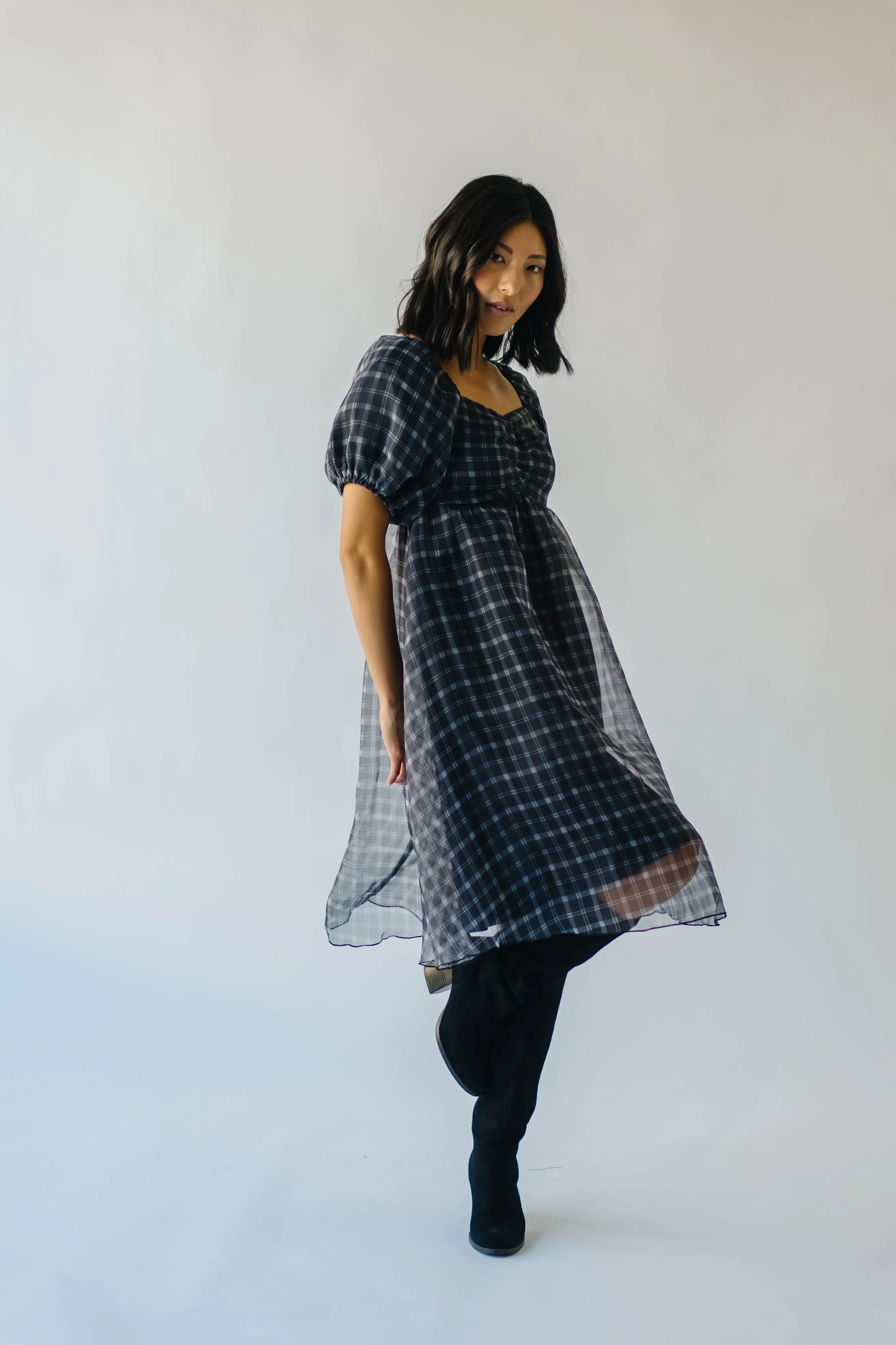 The Osburn Babydoll Dress in Black Plaid