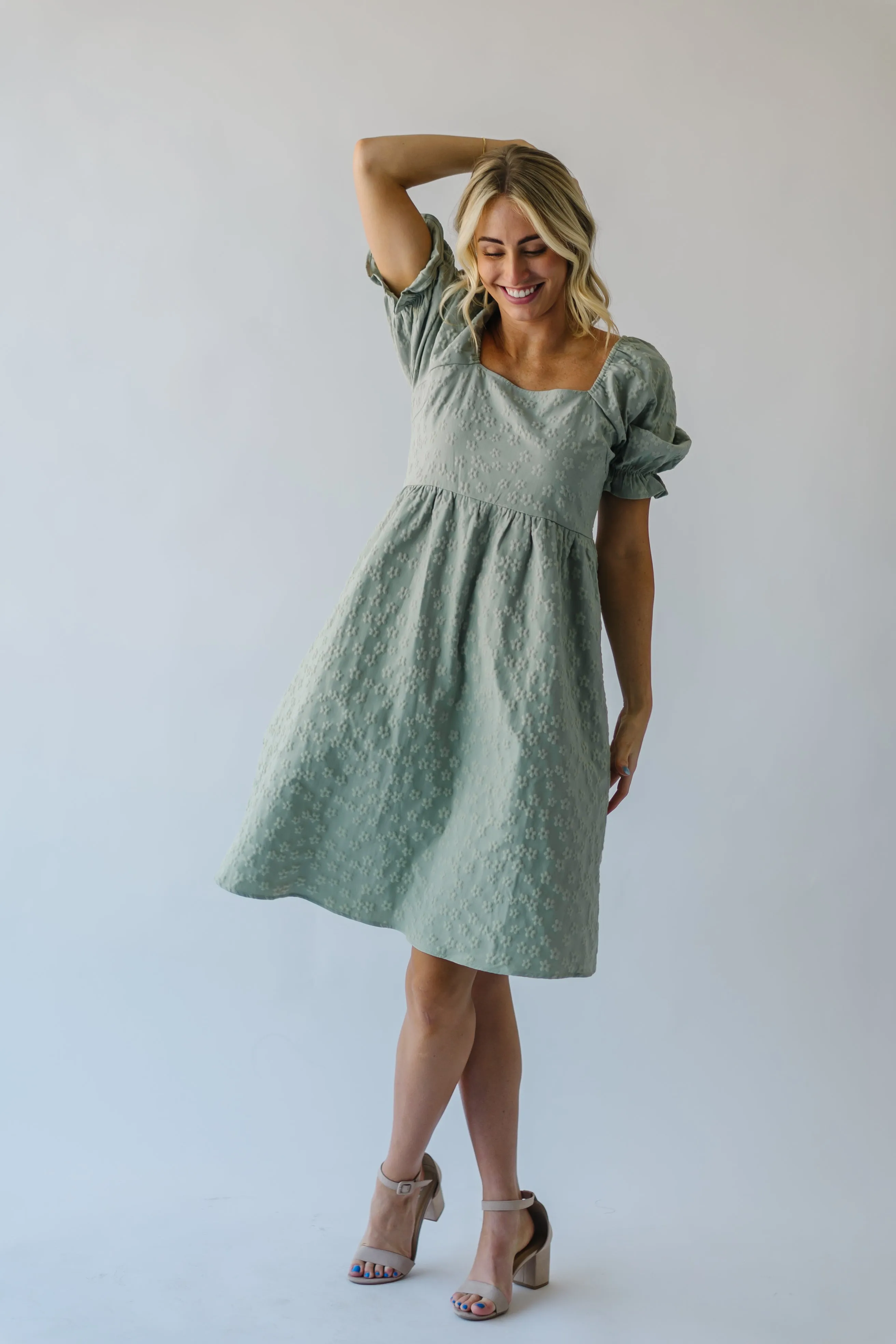 The Shasta Floral Square Neck Dress in Dusty Sage