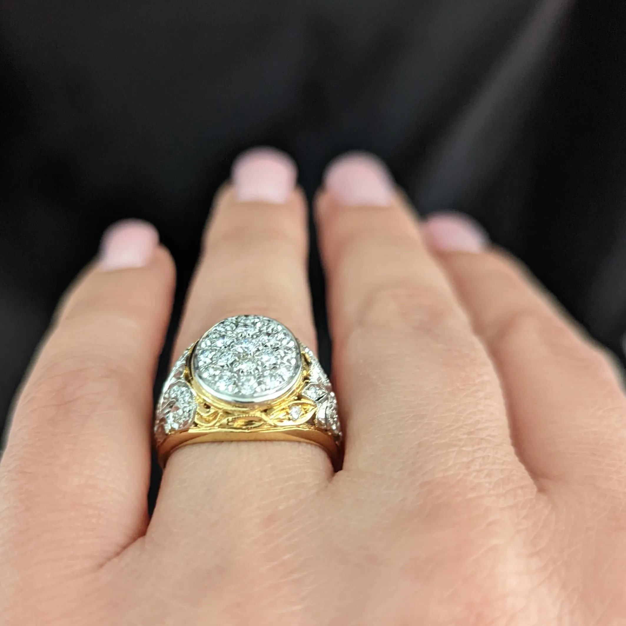 The Tolleson - Estate Diamond Pave 18k Gold Scroll Work Cocktail Ring