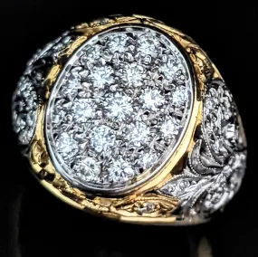 The Tolleson - Estate Diamond Pave 18k Gold Scroll Work Cocktail Ring