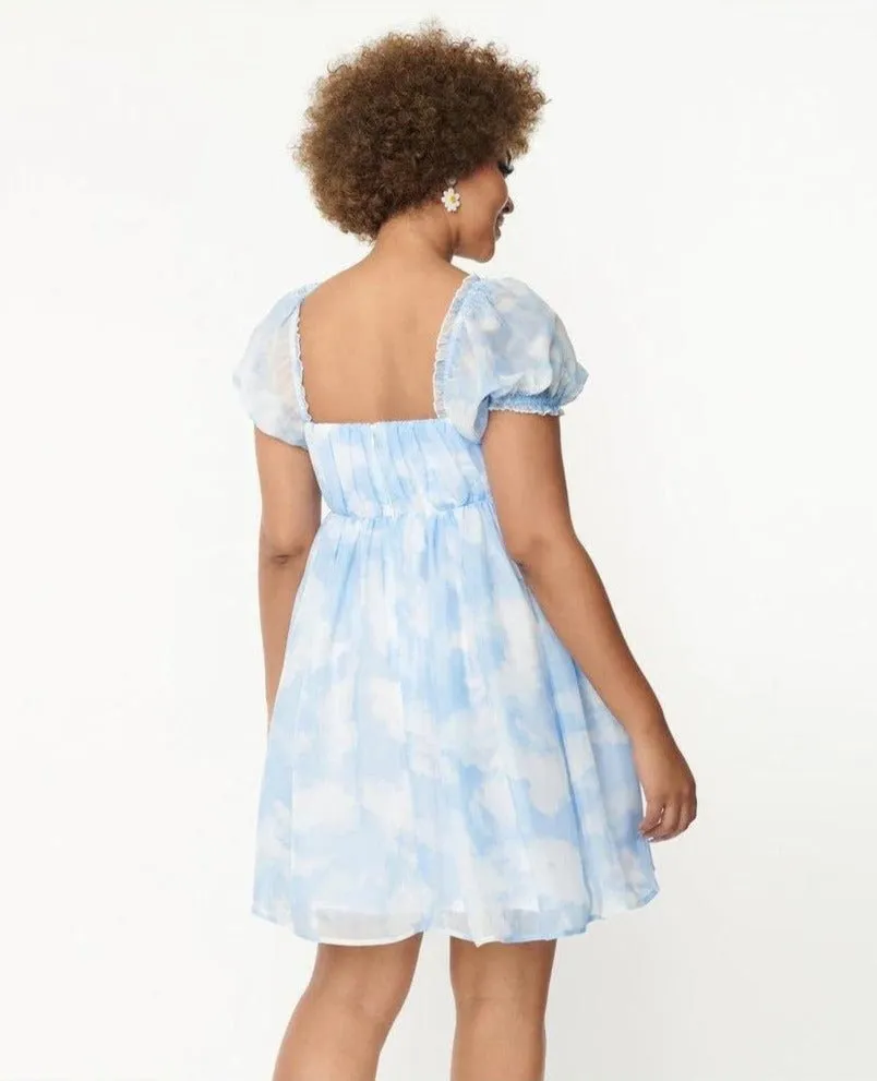 Unique Vintage Cloud Print Belle Babydoll Dress