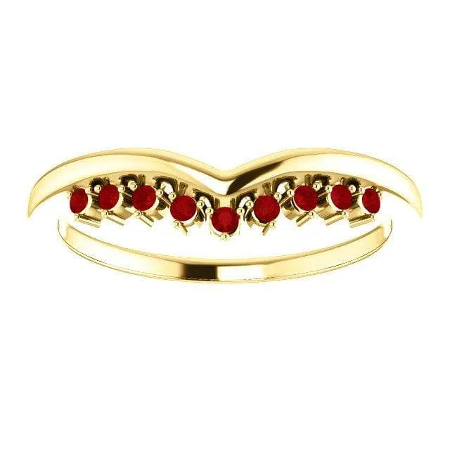 Valerie Band - V-Shape Contoured Accented Diamond, Moissanite, Ruby or Sapphire Wedding Ring