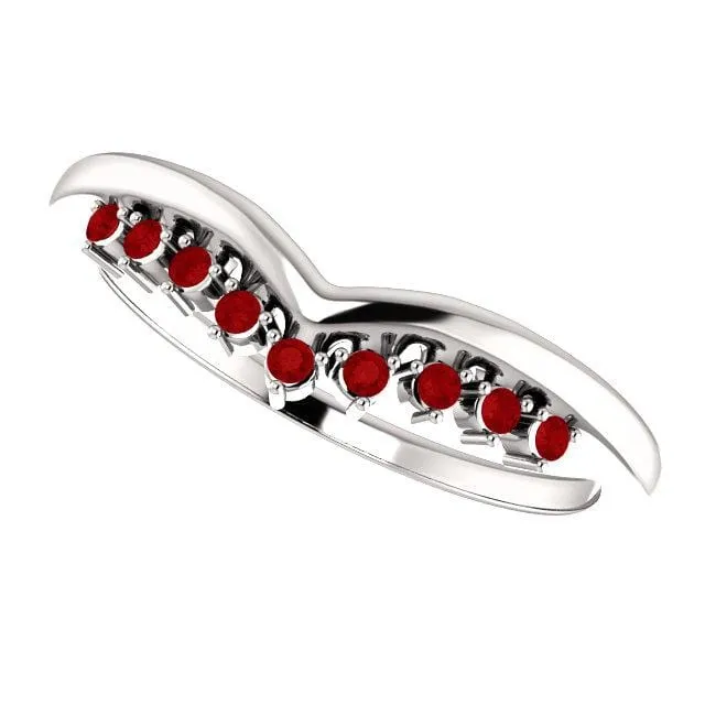 Valerie Band - V-Shape Contoured Accented Diamond, Moissanite, Ruby or Sapphire Wedding Ring