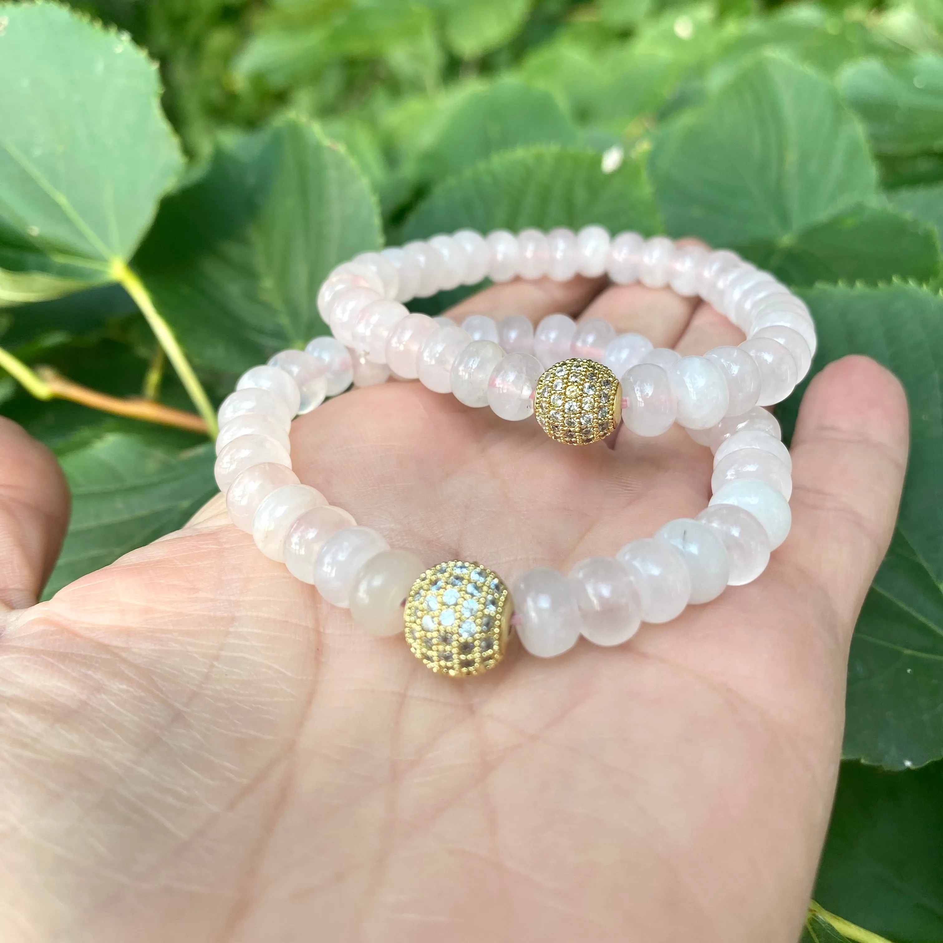 Vibrant Blue Sponge & Rose Quartz Stretchy Bracelet with Pearls and Sparkly Rhinestones, Sold separately