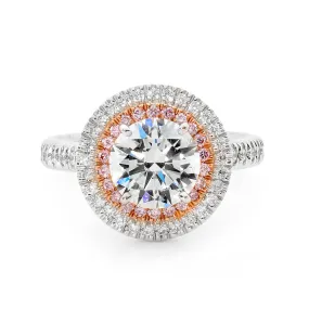 White and Pink Double Halo Diamond Ring